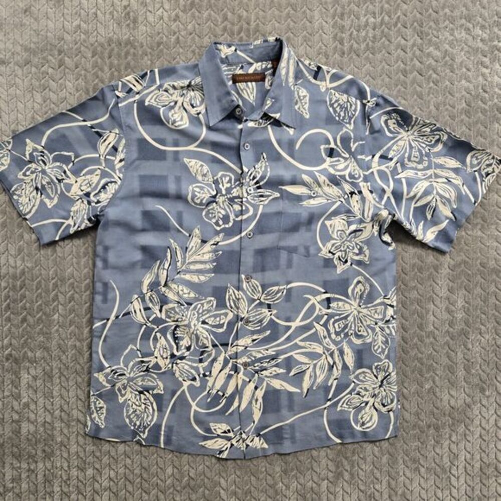 Tori Richard‎ Shirt Mens Size Large Blue Hawaiian Floral 100% Silk